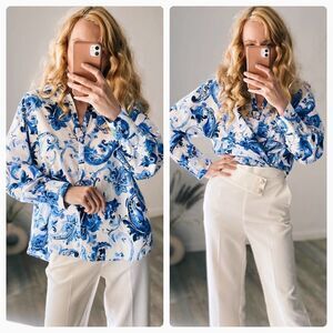 ZARA Poplin Cotton Shirt Blue White New Oversized